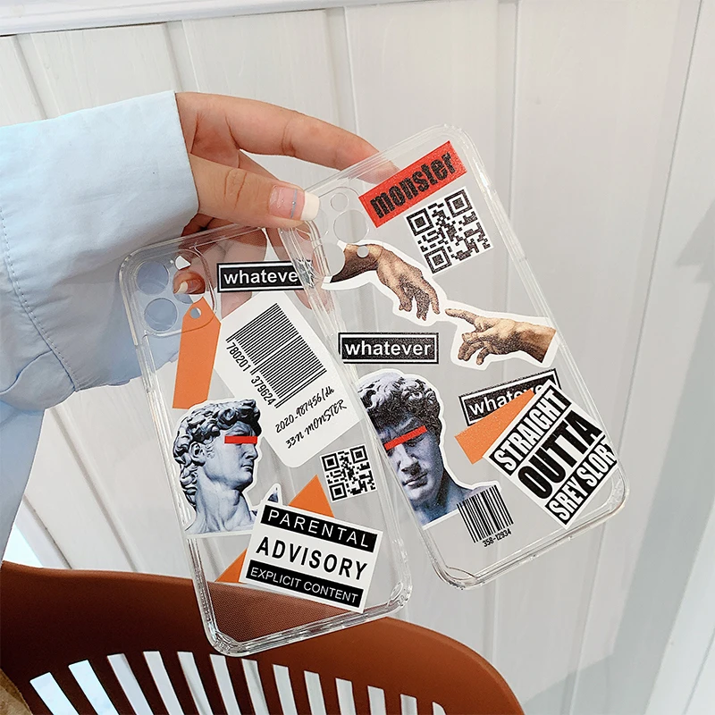 

Art David Label Laser Silicone Soft Transparent Case For iPhone 12 Mini 11 Pro Max X XS MAX XR 7 8 6S 6 PLUS SE 2020 TPU Cases