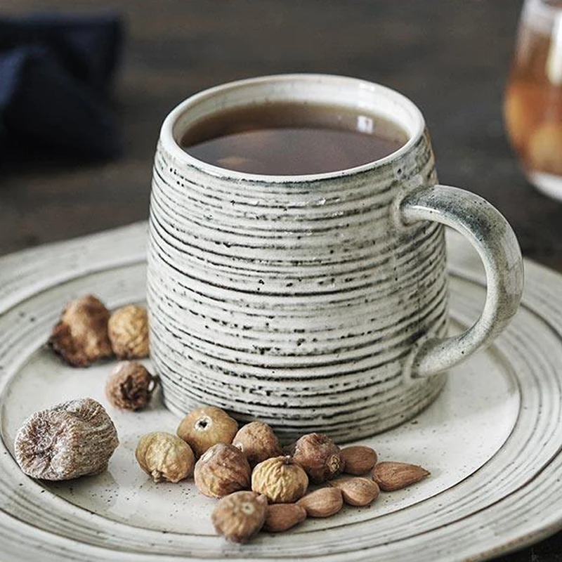 

Japanese Vintage Ceramic Coffee Cup Saucer Set Creative Screw Thread Mug Afternoon Tea Cup Art Cups Tazas Cafe Home Drinkware