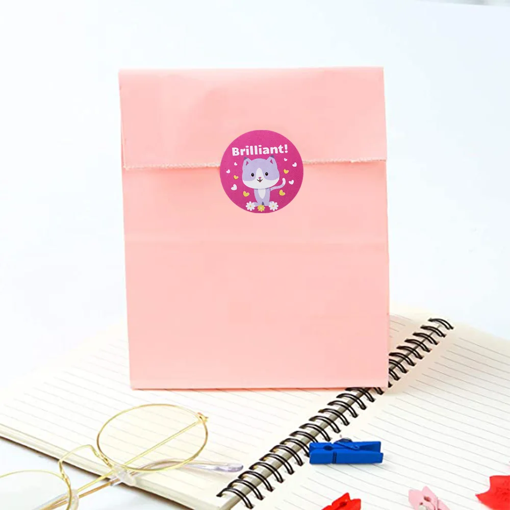 8 pegatinas de animales de dibujos animados diferentes, 500 uds/rollo, pegatinas de recompensa para profesores, pegatinas Kawaii para estudiantes, juguete para ni&ntilde;os-5
