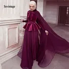 Sevintage 2020 мусульманское платье русалки для выпускного вечера с накидкой шифоновые вельветовые вечерние платья с длинным рукавом Дубайский арабский наряд для официальной вечеринки