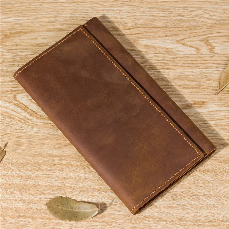 Винтаж из натуральной коровьей кожи Для мужчин длинный кошелек мужской для