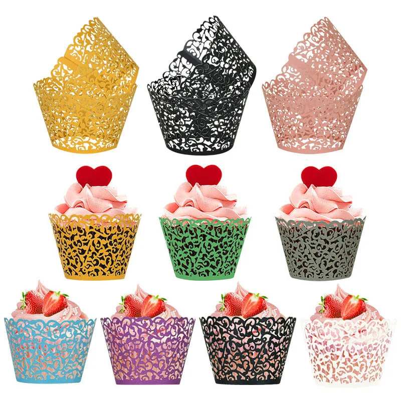 

24Pcs Hollow Cupcake Wrappers Cake Paper Cups Liner Muffin Case Dessert Trays for Wedding Birthday Festival Party Baby Shower