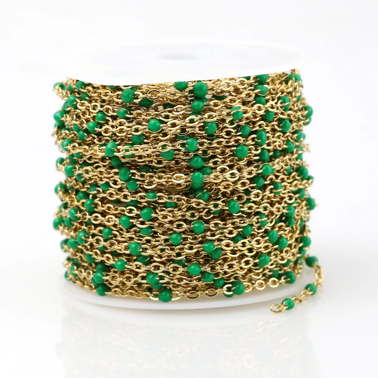 Gold Grass green 2 мм ширина нержавеющей стали золото/стальные цепи ювелирные изделия DIY эмаль овальный шар бисерная цепь для женщин ожерелье Браслеты ножной браслет - Цвет: Gold Grass green