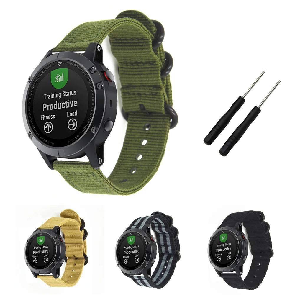 

22mm Watch Band for Garmin Fenix 5 plus / Forerunner 945 935 sport Nato Nylon Strap 3 Ring with Tools For Garmin approach S60