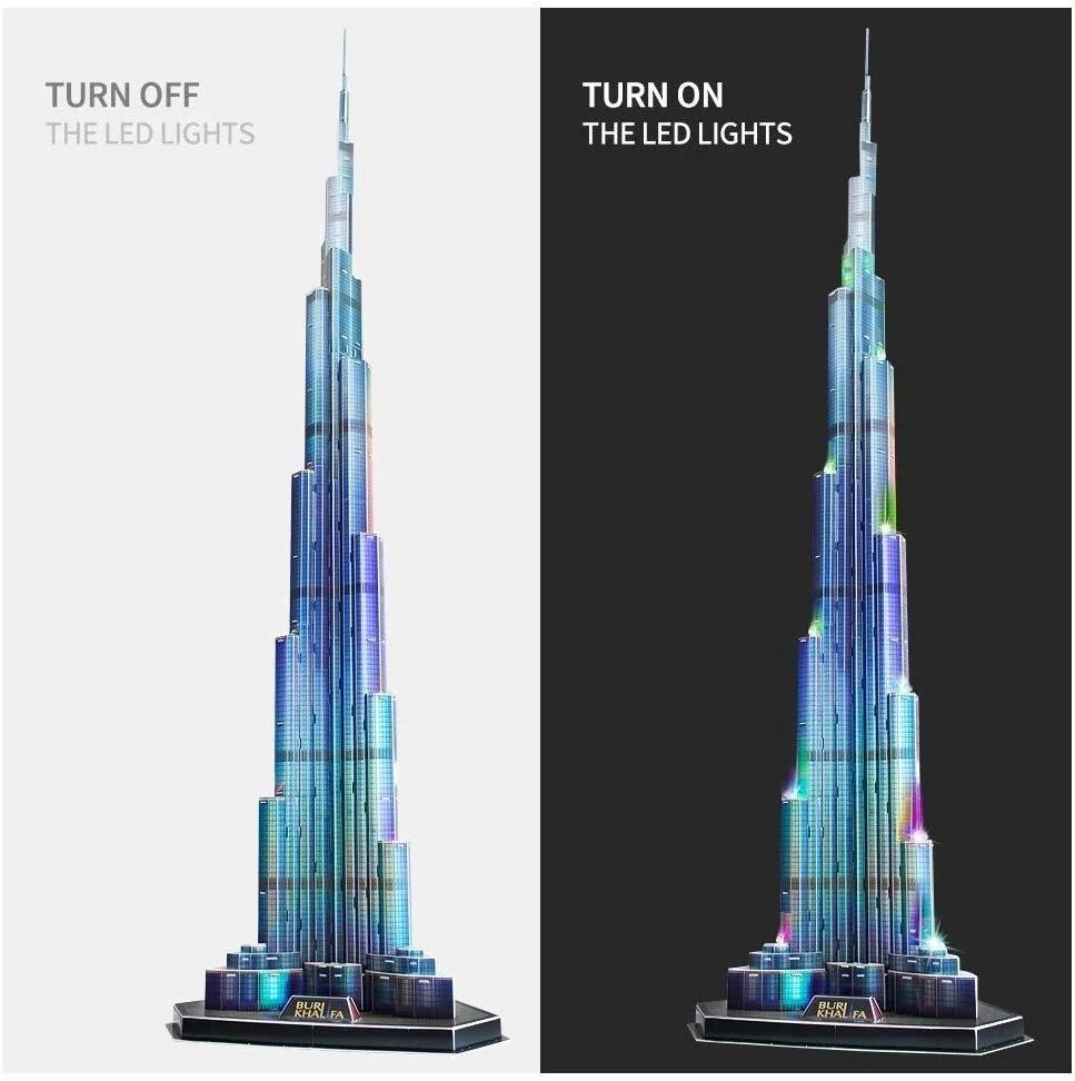 3D Пазлы Burj Khalifafor освещение в ночную архитектуру LED наборы строительных моделей