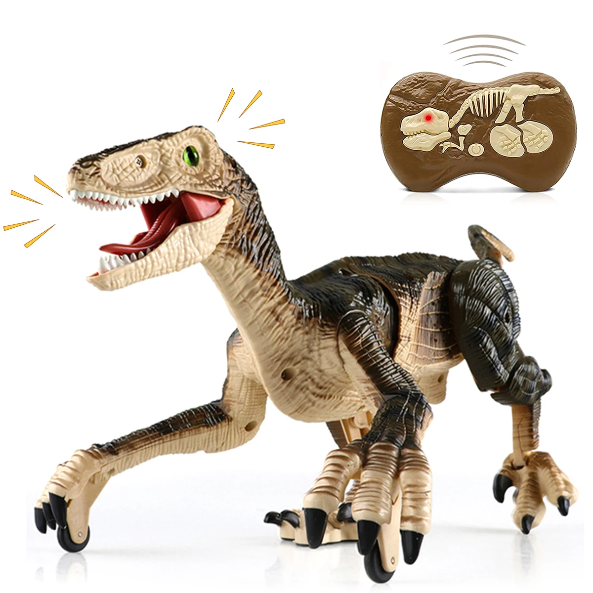 Figuras de animales a Control remoto para ni&ntilde;os, juguete de dinosaurio de boca abierta, Velociraptor el&eacute;ctrico para caminar, regalo de Navidad, 2,4G-3