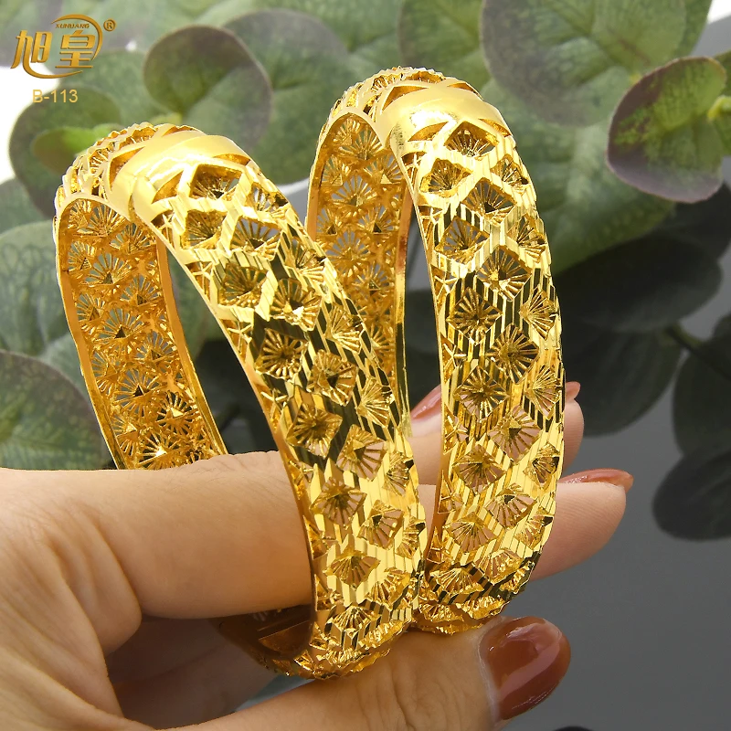 

XUHUANG African Gold Plated Jewelry Bangle Bracelet Moroccan Arabic Jewelry Luxury Designer Nigeria Wedding Bride Jewellery Gift