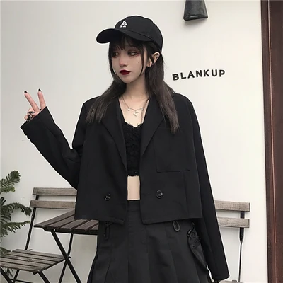 Black small suit jacket 2020 new autumn fashion temperament leisure student long-sleeved short dress | Женская одежда