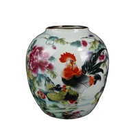 chinese old porcelain pastel jar with rooster pattern storage tank