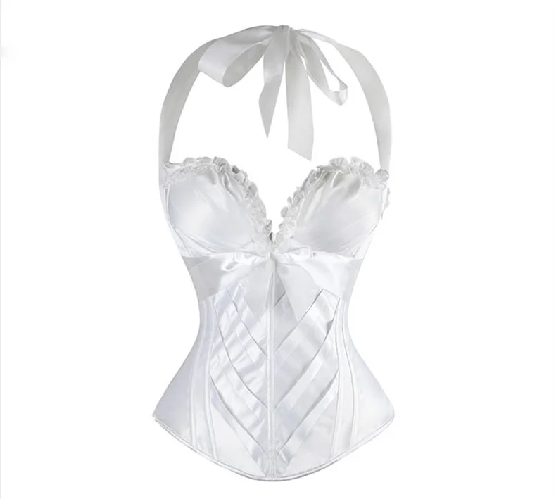 

Elegant Halter Floral Print Satin Overbust Corset Lace up Bustier Waist Cincher Body Shaper Corsets and bustiers Espartilho
