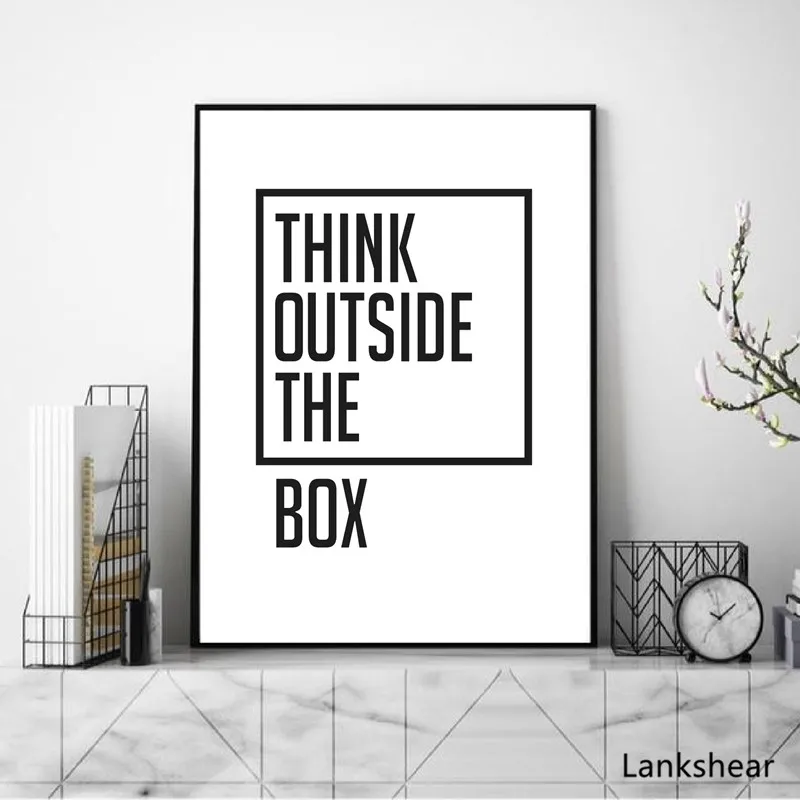 Картина на холсте с цитатами Think Quotes черная белая Художественная печать