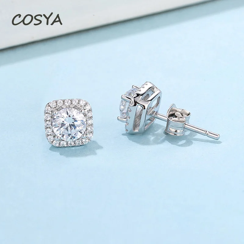 

COSYA 0.5 Carat Real Moissanite D Color Square Stud Earrings 100% 925 Sterling Silver Wedding Party For Women Fine Jewelry Gift