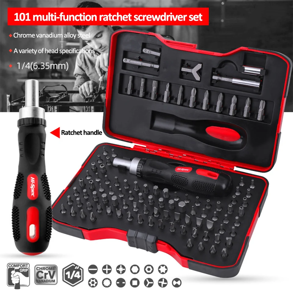 

Rotatable Ratchet Screwdriver Set, 101 in 1 Repair Toolkit, Disassemble Magnetic Kit for Furniture/Car/Electronics Maintenance
