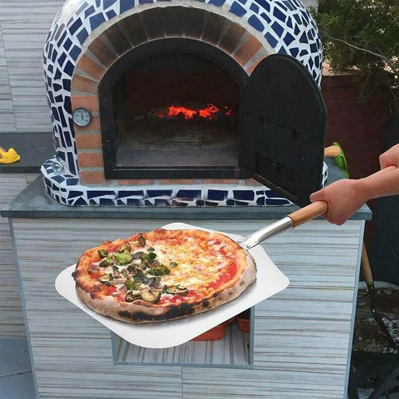 

Square Pizza Peel, Aluminum Pizza Pusher with Wooden Handle, Bread Pusher, the Pizza Base - Pizza Lifter Bread Pusher