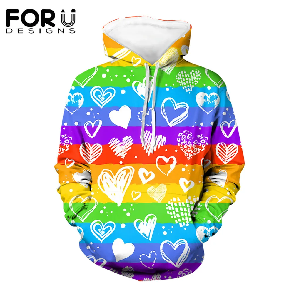 

Женская Толстовка С Карманами FORUDESIGNS, осенняя свободная уличная одежда с разноцветными сердечками, свитшоты, повседневные тонкие топы для д...