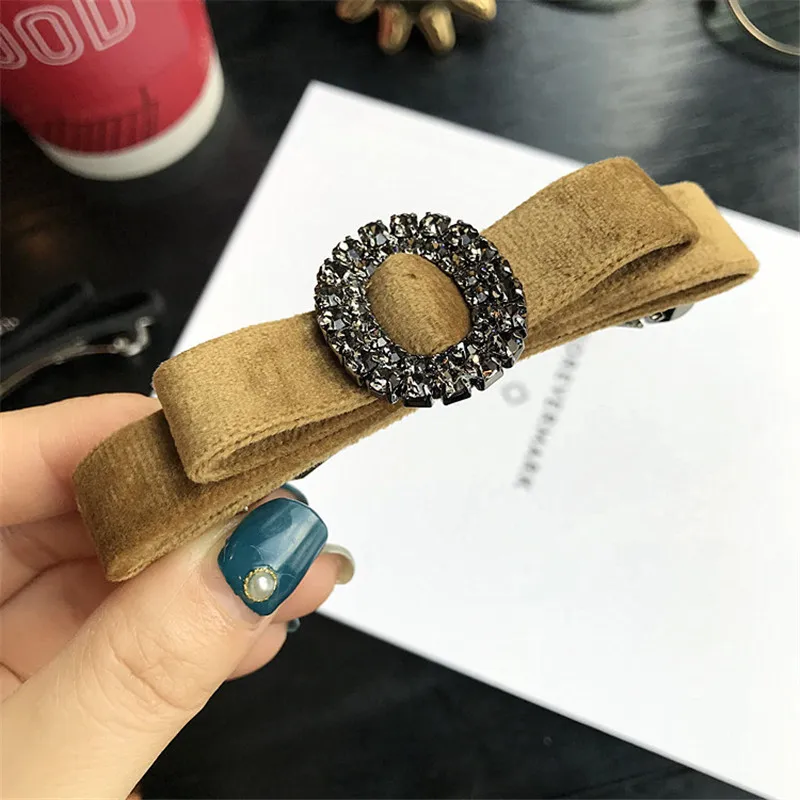 

Barrette For Women Girl Rhinestone Velvet Big Hair Clip Hairpin Bow Knot Head Accessories Wholesale