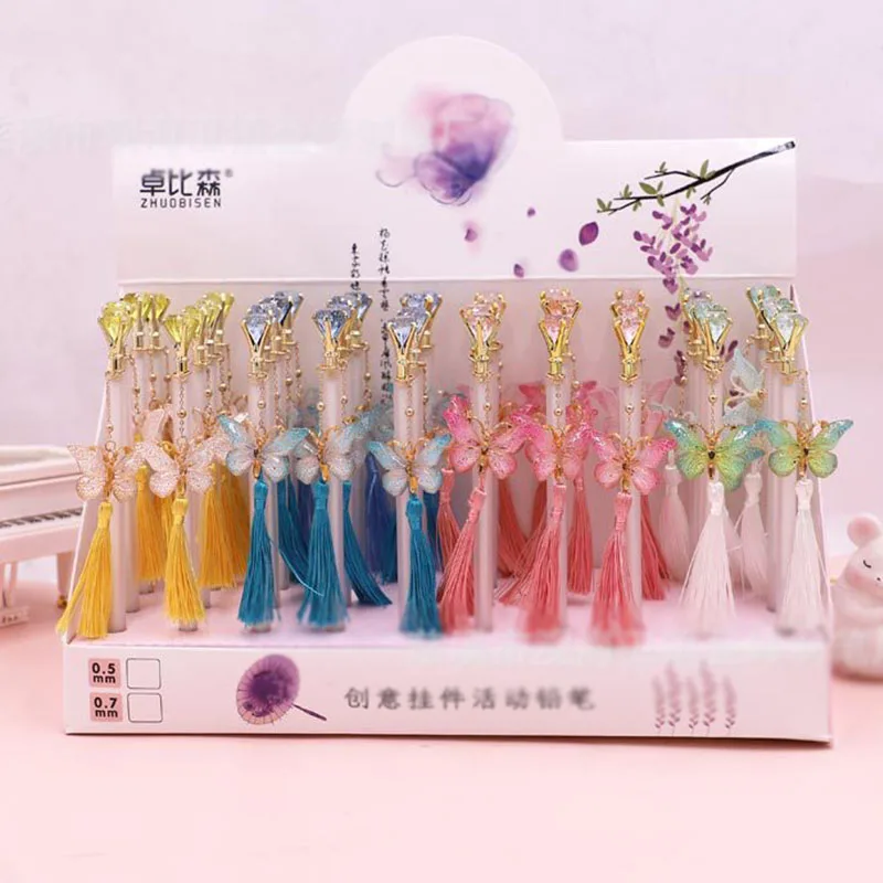 

40 pcs/lot Kawaii Diamond Butterfly Pendant Mechanical Pencil Cute Student Automatic Pen For Kid School Office Supply