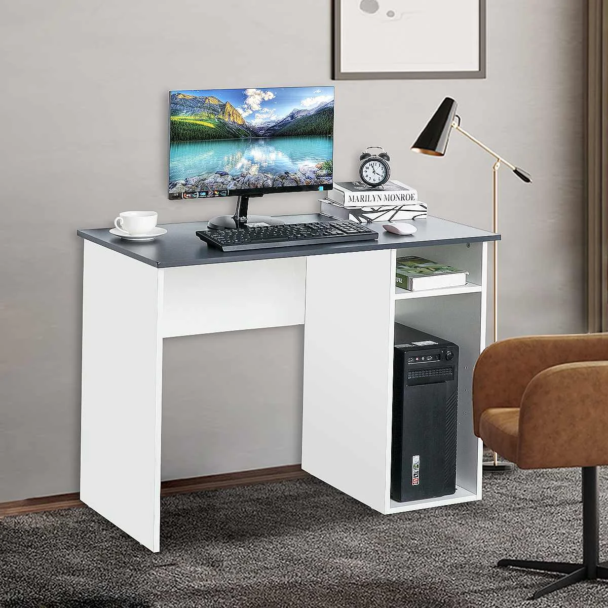 

Multifunction Home Office Computer Desks Study Student Desk Writing Table Laptop Desktop Dormitory Storage Shelves 100x50x75cm