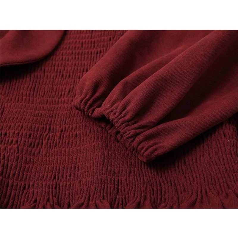 Бордовая женская блузка с пышным длинным рукавом сетчатая комбинированная