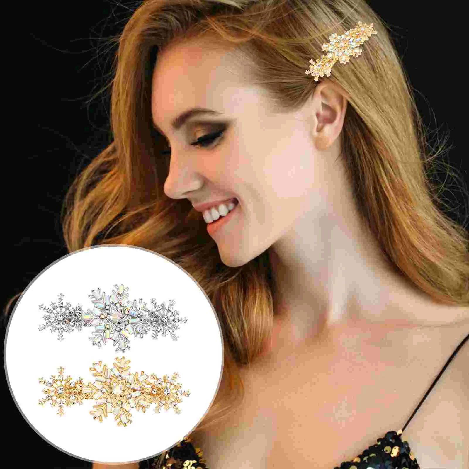 

2pcs Snowflake Hairpins Rhinestone Hair Clips Exquisite Headdress Accessories