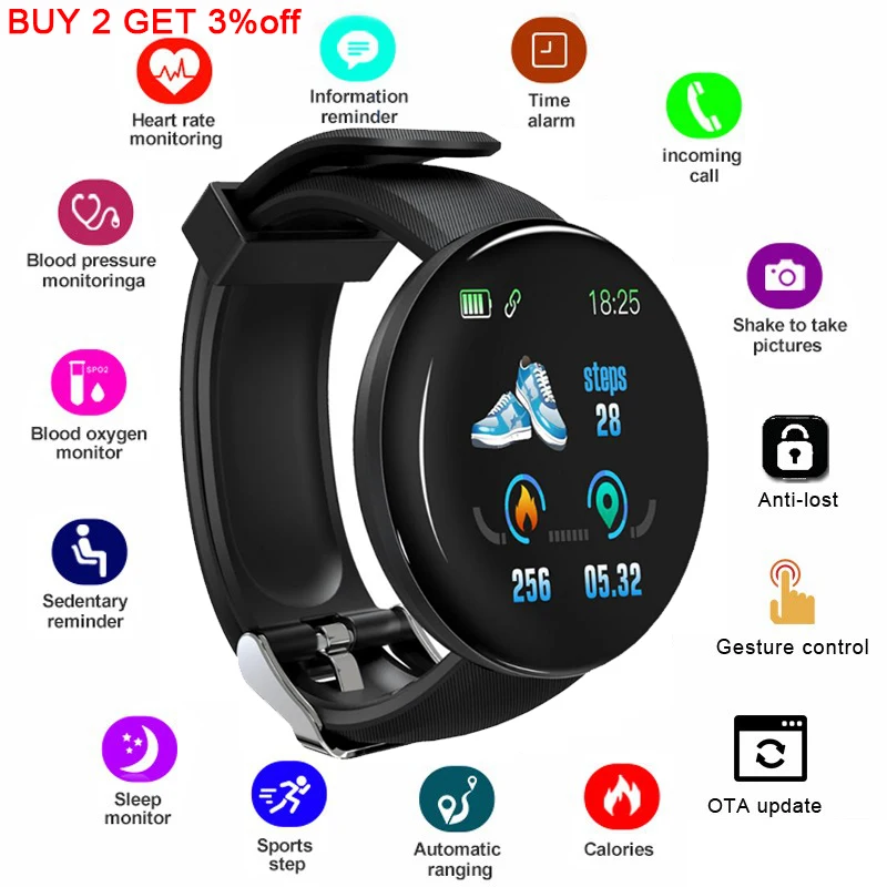 

Умные часы D18S для мужчин и женщин, умные часы для Apple IOS Android Electronics, умный фитнес-трекер с силиконовым ремешком, спортивные часы