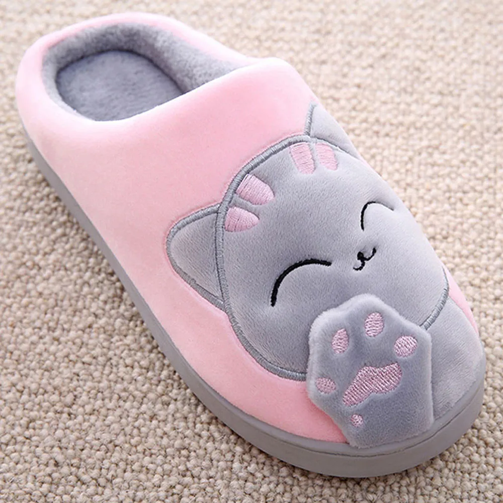 Женские зимние домашние тапочки Обувь с рисунком кота Нескользящие мягкие