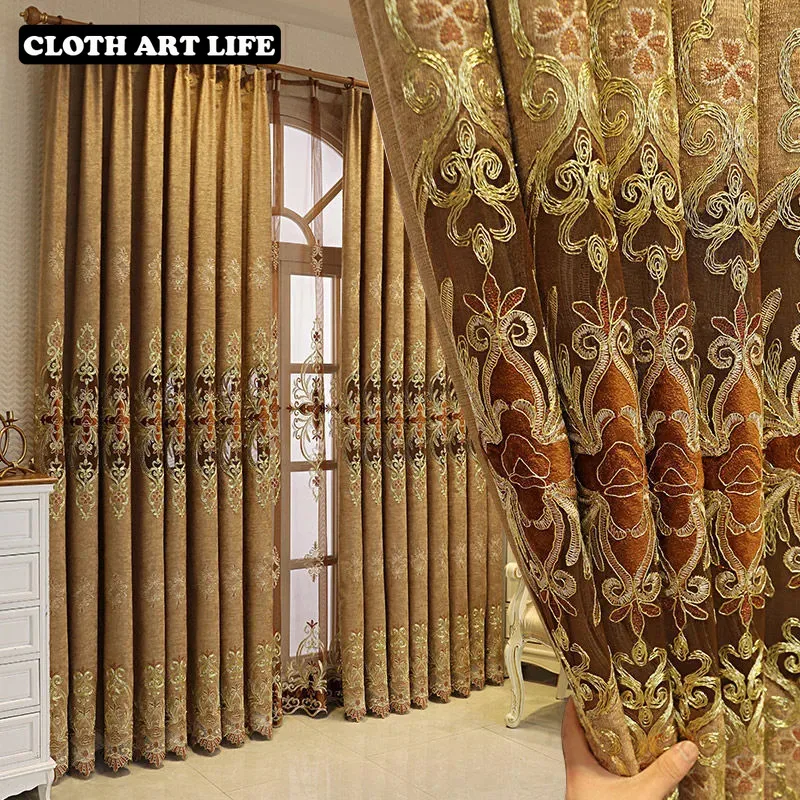 

Chenille European Curtain Blackout Curtain for Living Room Bedroom Kirchen Jacquard Embroidery Fabric Drapes Blinds High Shading