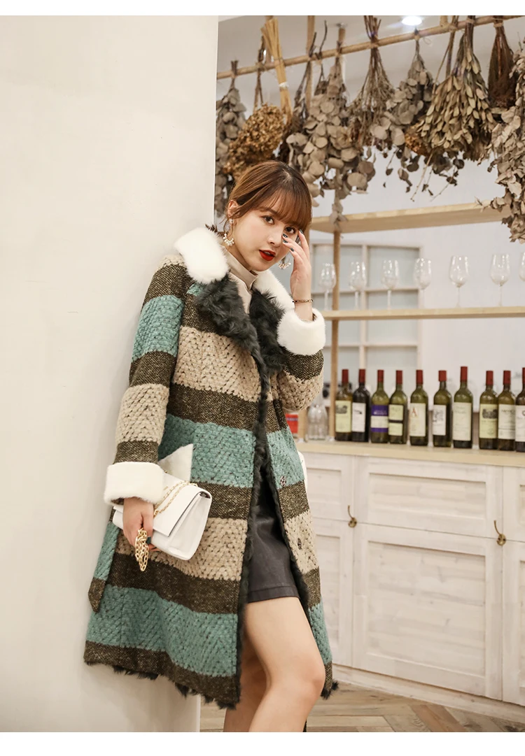 Natural Fur Coat Female Winter Real Wool Liner Mink Fur Collar Jacket Women Vintage Double Faced Tops Korean Fur Jackets 17809