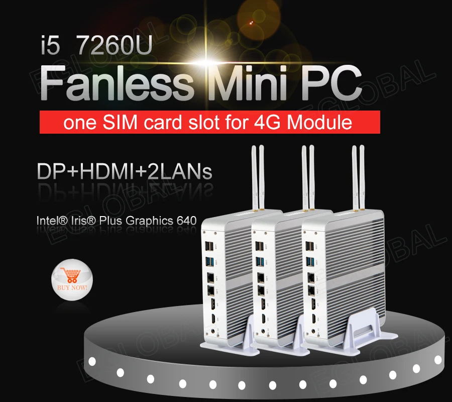 

Fanless Mini PC Intel Core i5 7260U 2*DDR4 Slot Mini Computer Iris Plus Graphics 640 Dual Lan 4K DP HDMI 8 USB SD Card Optical