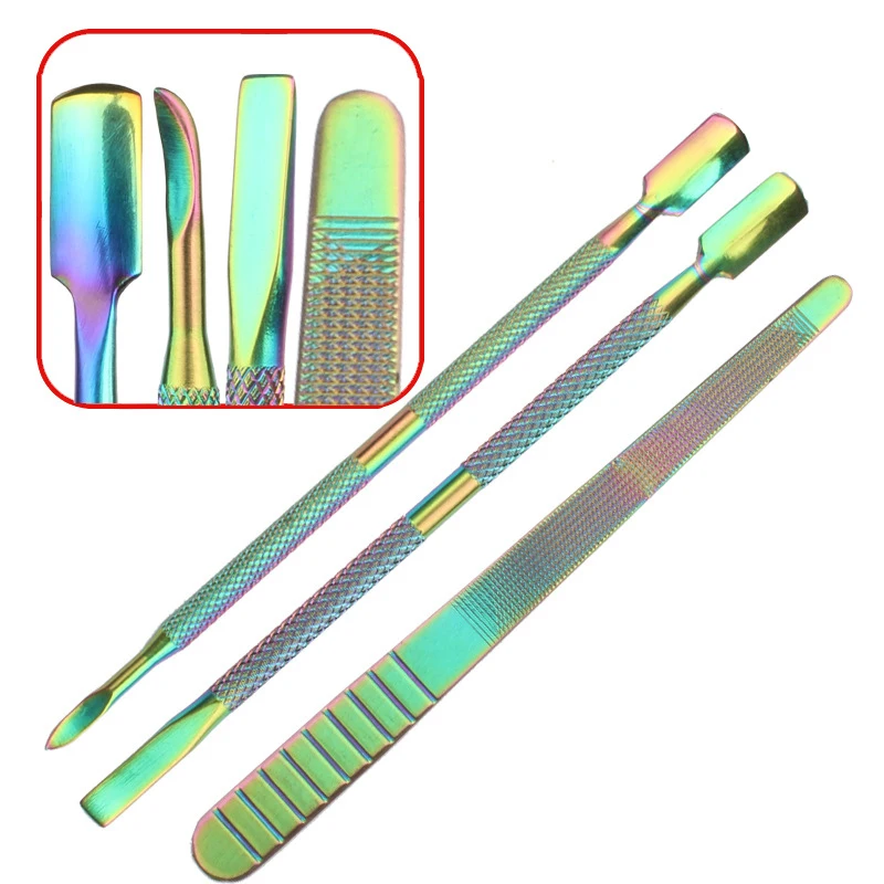 

12pcs Stainless Steel Cuticle Spoon Pusher Fork Dead Skin Nail Art Files Uv Gel Polish Remove Manicure Care Groove Clean Tool