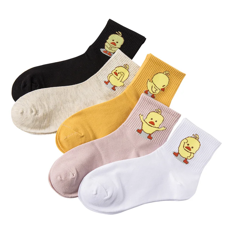 

Ins Socks Female Little Yellow Duck Cute Korean Cartoon Cotton Socks Solid Color Tube Breathable Socks Student Cute Socks