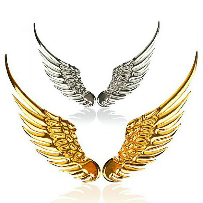 1Pcs Car Auto Motorcycle Body Sticker 3D Eagle Angel Wings Badge Style Metal Aluminum Decals Silver/Gold Exterior Accessories