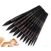 Professional Squirrel Hair Black Handle Round Brushes Set High Quality Art Painting Brush for Artistic Watercolor Gouache