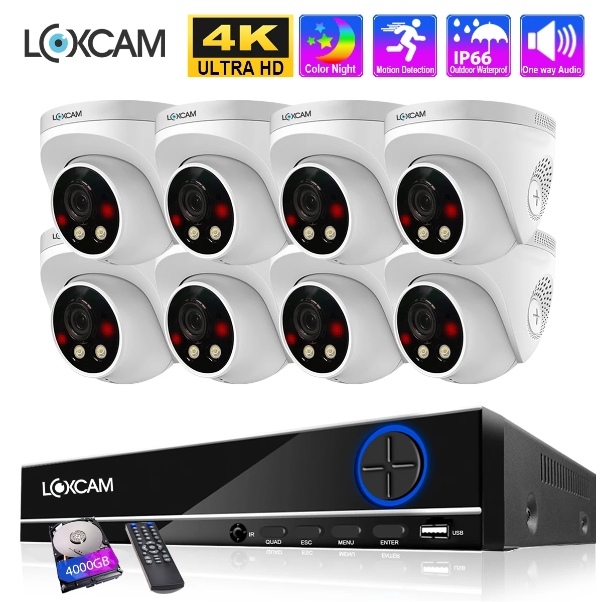 LOXCAM H.265 8-канальная 4K система видеонаблюдения с записью звука фотоэлемент Набор