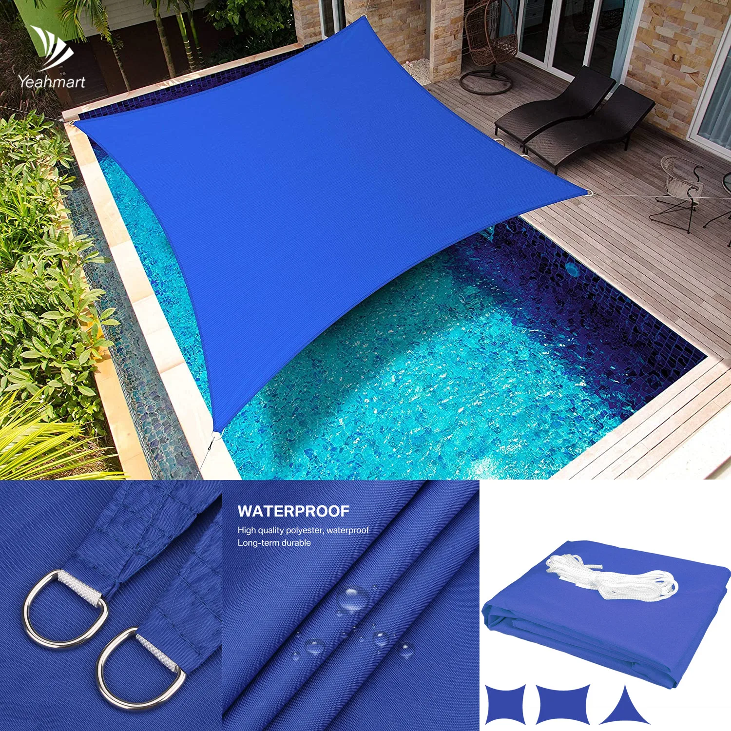 

Waterproof Blue Oxford Sun Shade Sail Rectangle Triangle UV Block Canopy Sail Shade Cloth for Patio Garden Outdoor Backyard Tent