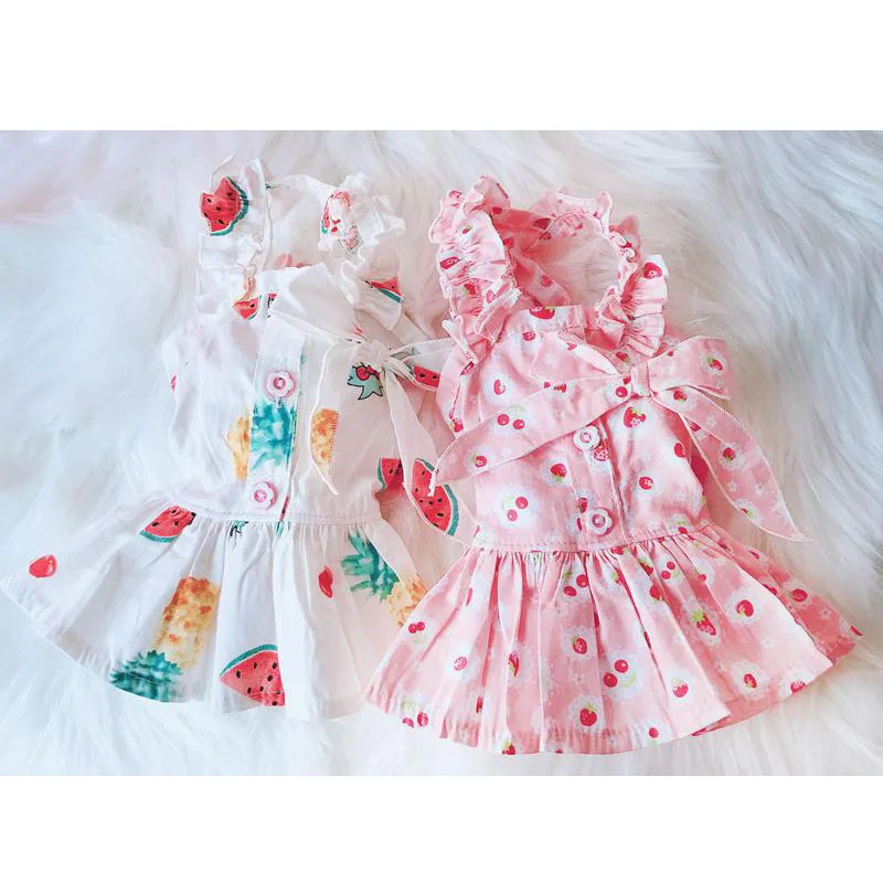 Платье для девочек с фруктовым принтом летняя одежда домашних животных на