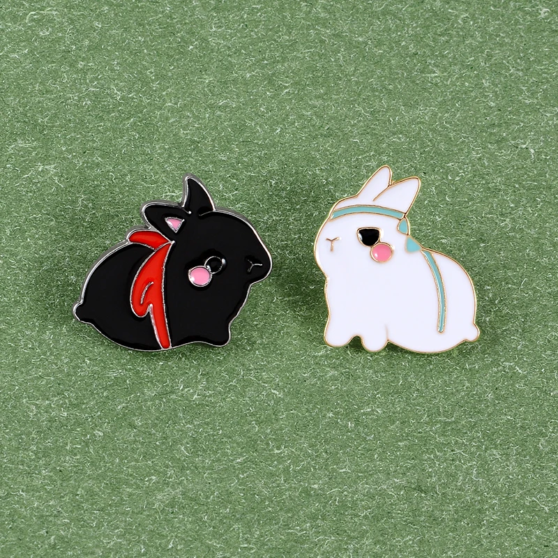 

The Untamed Rabbit Enamel pin White Black Bunny Cute Animal Brooches Cartoon Couple Badge Wholesale Lapel Pin Gift For Friends