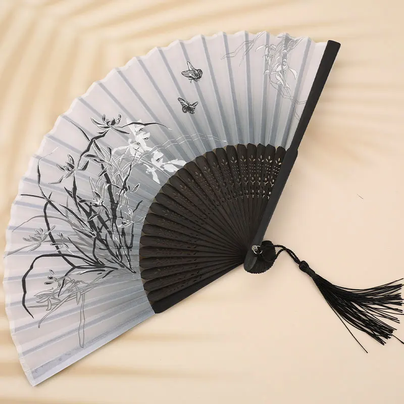 Chinese Japanese Folding Fan Wooden Shank Classical Dance High Quality Tassel Elegent Female | Дом и сад