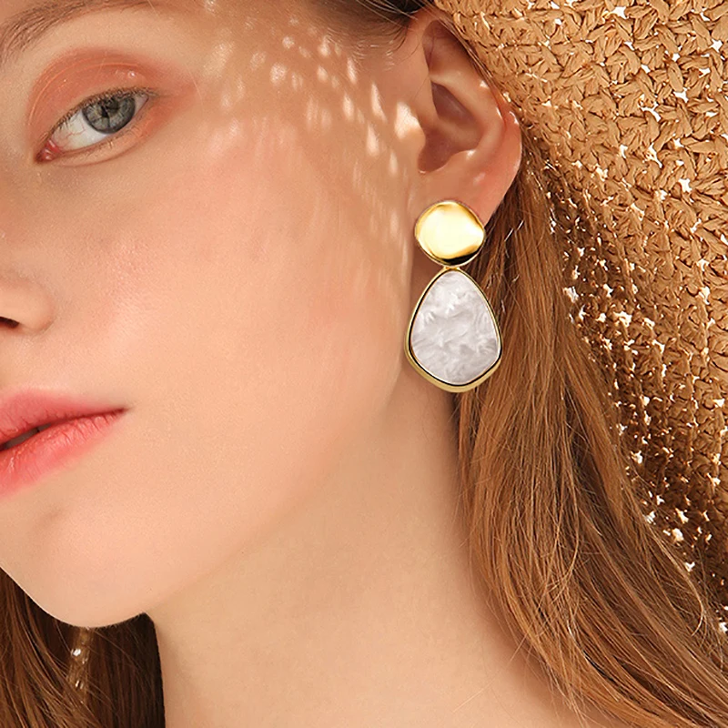 Женские Висячие серьги в Корейском стиле винтажные длинные золотистые акриловые