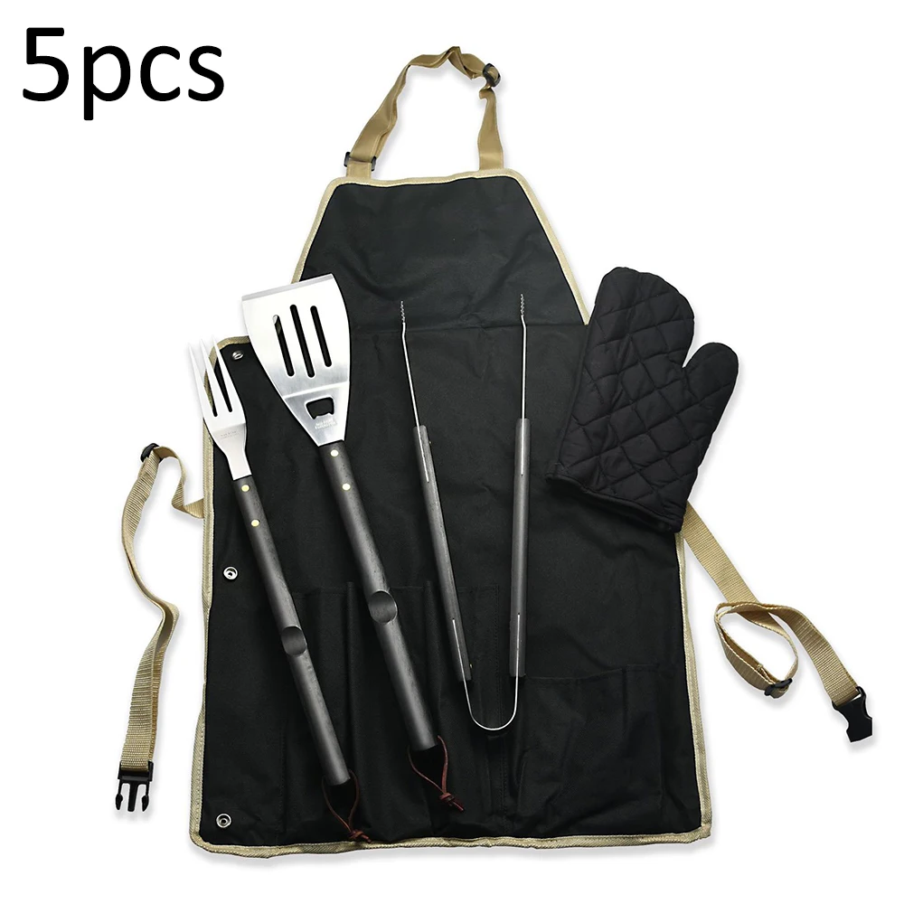 5 шт./компл. уличная посуда для барбекю фартук гриля перчатка Вилка Лопата зажим Гриль Инструменты набор