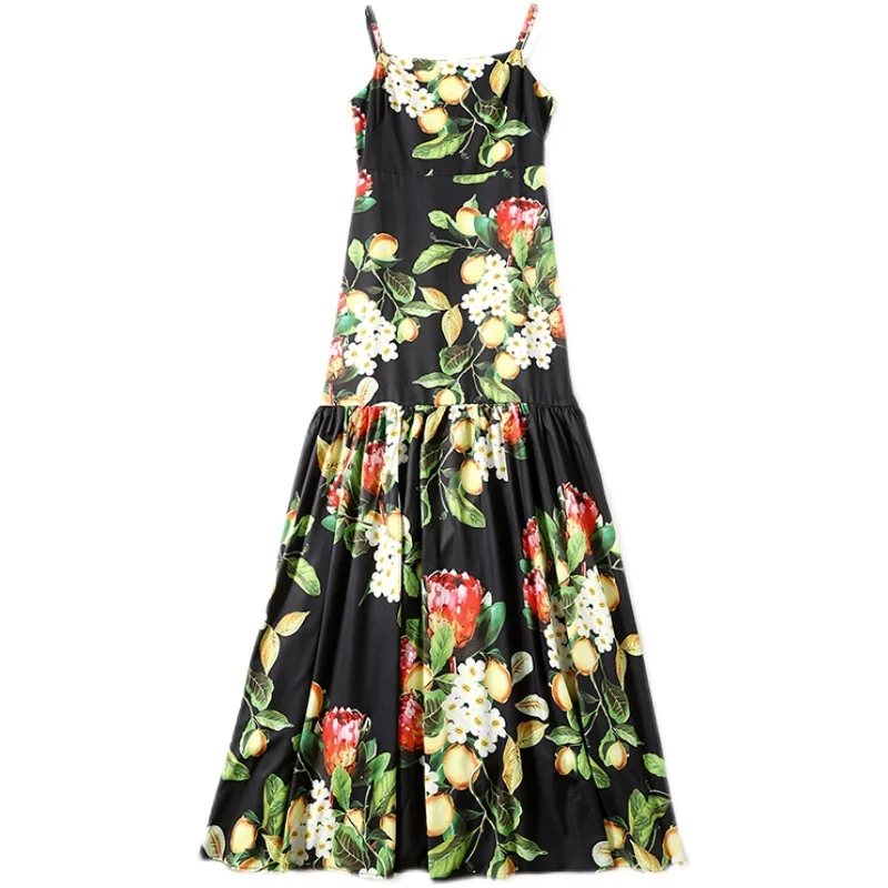 

LUKAXSIKAX 2021 New Summer Women Sexy Backless Spaghetti Strap Long Dress Fashion Print Beach Vacation Maxi Dress