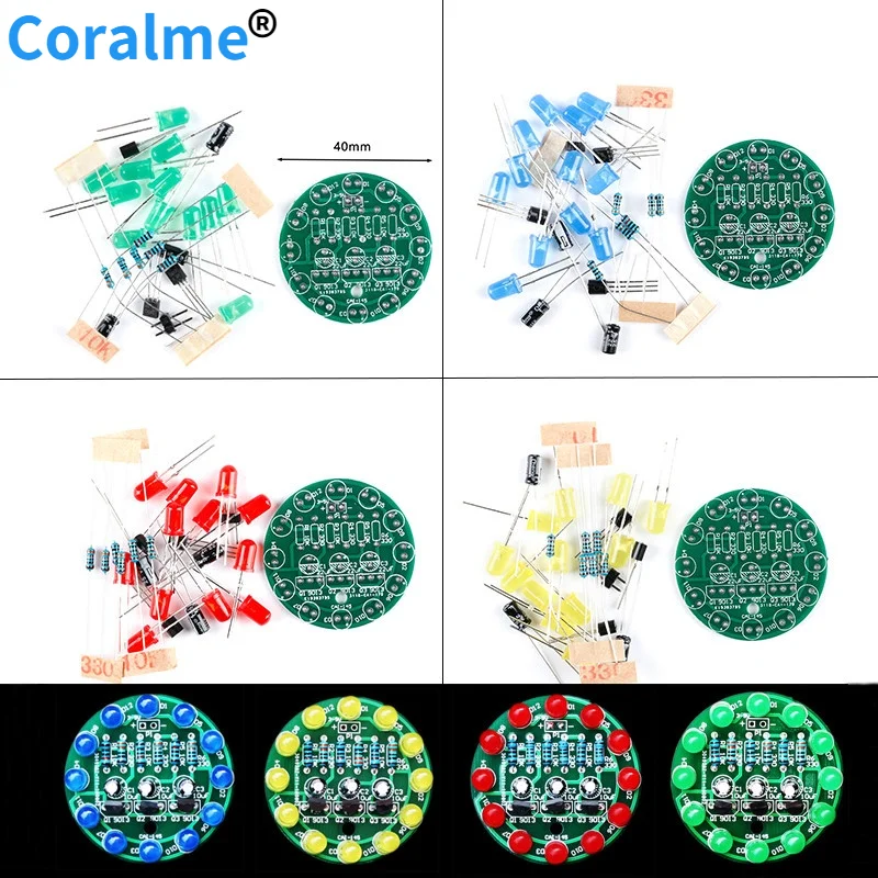 

LED Water Light LED Round Water Light Production Kit for Skill Training Soldering Practice Parts Diy Electronic Kit Set