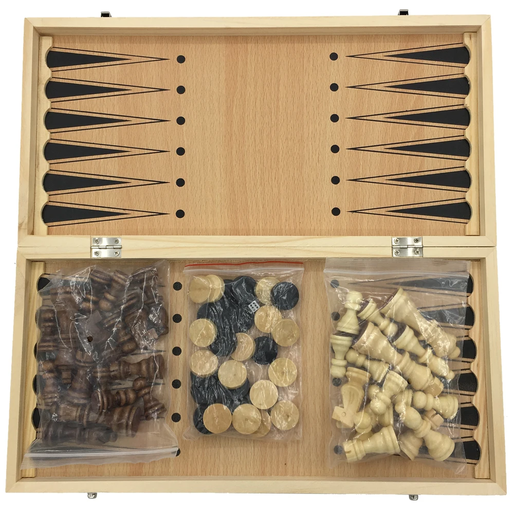 Large Chess &amp Checkers Backgammon 3 in 1 Learning Set Outdoor Travel Games Without Magnetic Board Size 44 cm x | Спорт и