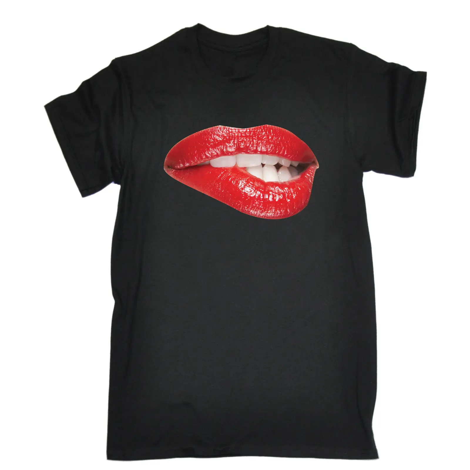 

Custom Sexy Biting Red Lips T-Shirt Kiss Glamour Diva Cool Glam Funny Men's Cotton Short Sleeve O-Neck T Shirt New S-3XL
