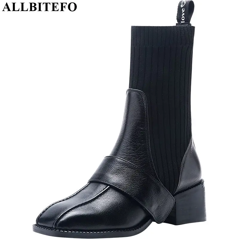 ALLBITEFO Настоящая Натуральная кожа Брендовые повседневные женские сапоги до