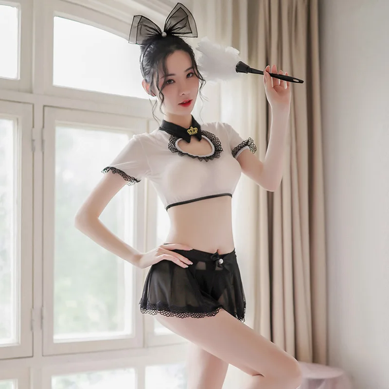 

Sexy Role Playing Student Uniform Erotic lingerie openwork waist top perspective mesh uniform temptation cute sexy skirt suit