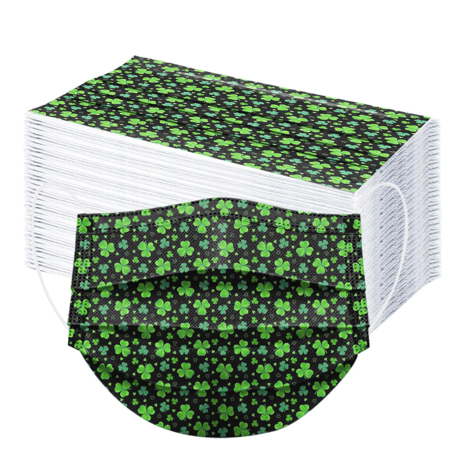 

100pcs Green Disposable Non-woven Fabric Mask Face Mask Fashion Breathable 3 Layers Mouth Cover Halloween Cosplay Mask