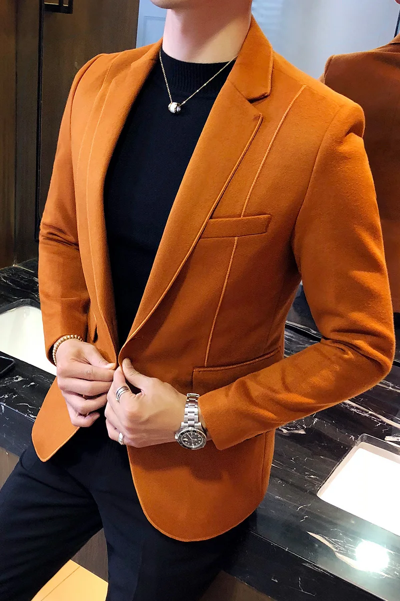 

High quality wool blend blazer fashion men's business casual blazer men's retro solid color banquet party evening dress jacket