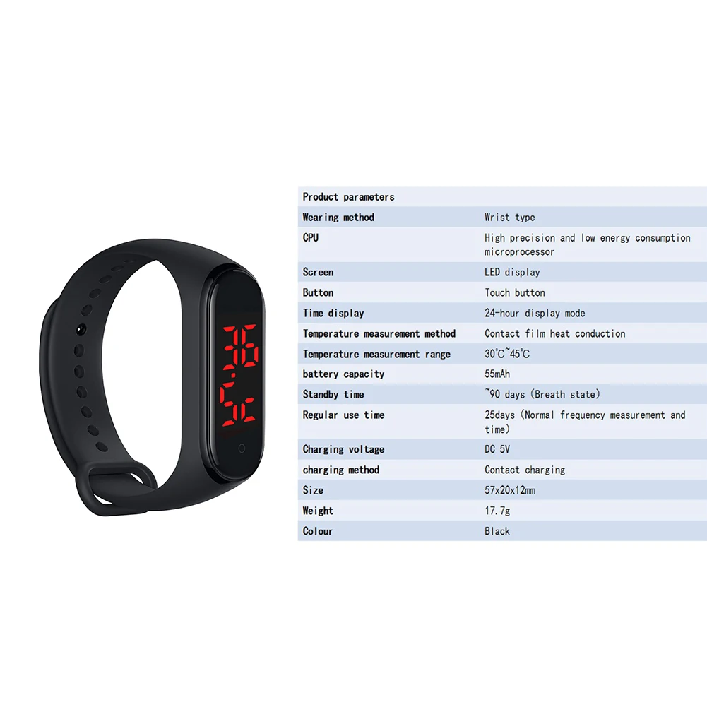 

Silicone Strap Temperature Measuring Monitoring Time Display Smart Bracelet