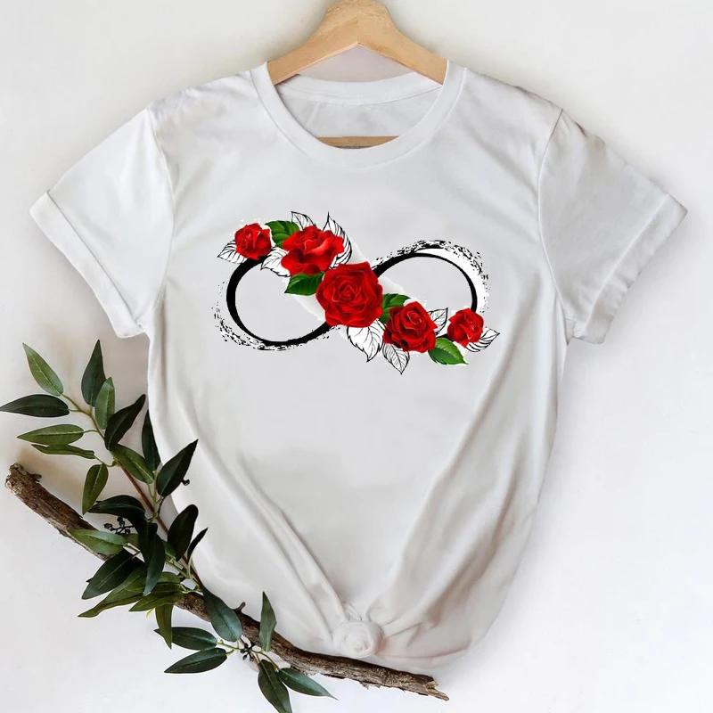 

T-shirts Women 2021 Floral Flower Trend Style Ladies Cartoon Clothes Printing Graphic Tshirt Top Lady Print Female Tee T-Shirt